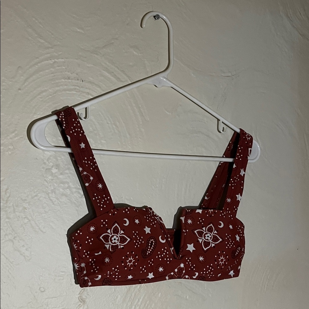 aerie Rusty Brown Bandana Print Strapless Bandeau SwimTop